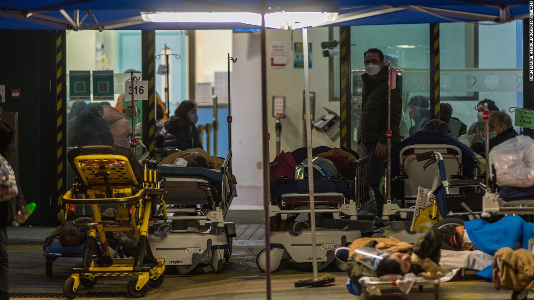 Covid patients outside the Caritas Medical Centre in Hong Kong on February 25, 2022.