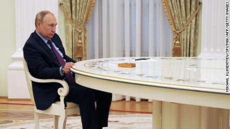 Russian President Vladimir Putin attends a meeting with his Azerbaijani counterpart at the Kremlin in Moscow on February 22, 2022. 