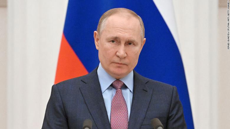 Russian President Vladimir Putin attends a news conference with his Belarusian counterpart following their talks at the Kremlin in Moscow on February 18, 2022.
