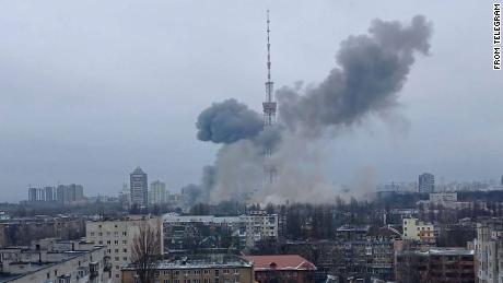 Rockets fired at a Holocaust memorial and TV tower in Kyiv hours after Russia threatened 