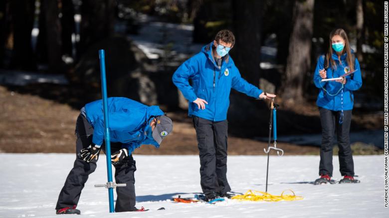 The third snow survey of the 2022 season is conducted at Phillips Station in the Sierra Nevadas.