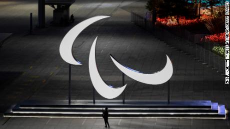 A view of Paralympic symbols in the Olympic Park on March 1, 2022 in Beijing, China.