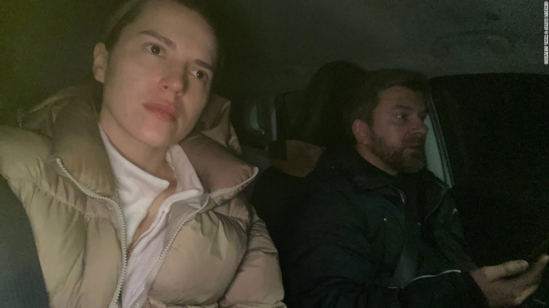 Yana and Sergii driving out of Kyiv on Thursday evening.