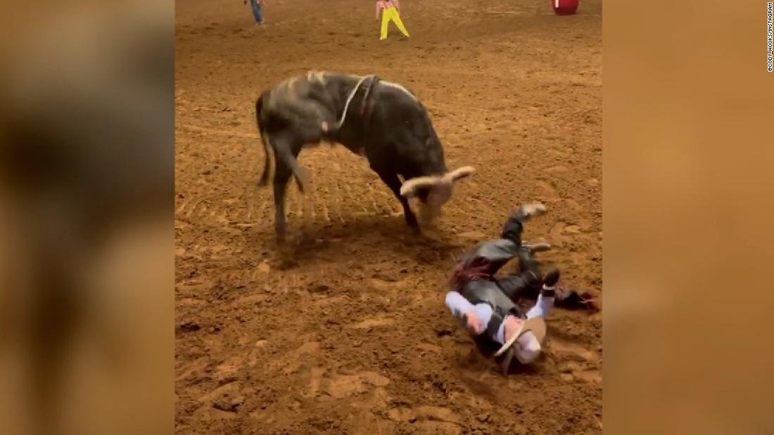 Video: Father shields son, Cody Hooks, after he’s tossed from bull during rodeo – CNN Video