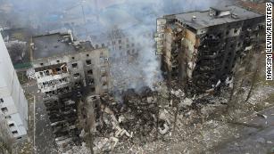 An aerial view shows a residential building destroyed by shelling, as Russia&#39;s invasion of Ukraine continues, in the settlement of Borodyanka in the Kyiv region, Ukraine March 3, 2022. Picture taken with a drone. REUTERS/Maksim Levin TPX IMAGES OF THE DAY 