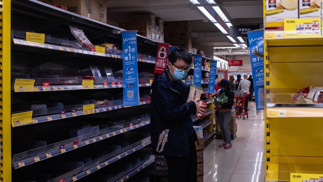 Empty shelves at a grocery store in Hong Kong on March 1, 2022.