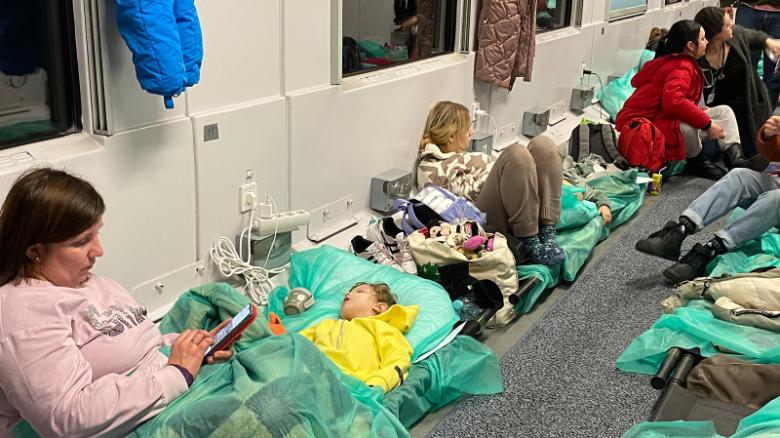 The children recieve medical care on the train.