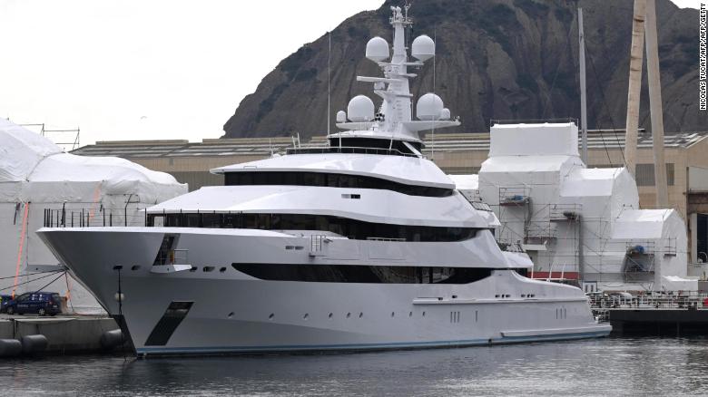 The Amore Vero yacht at a shipyard in La Ciotat, in southern France, on March 3, 2022.