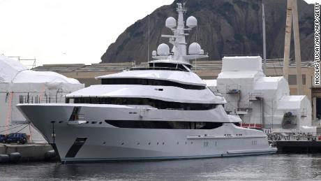 The yacht Amore Vero at a shipyard in La Ciotat, southern France, on March 3, 2022.