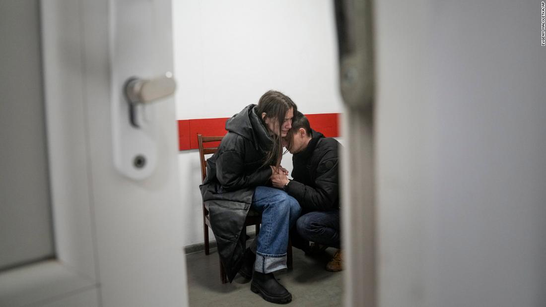 Marina Yatsko and her boyfriend, Fedor, comfort each other at a hospital after her &lt;a href=&quot;https://www.cnn.com/europe/live-news/ukraine-russia-putin-news-03-05-22/h_c7b21aabcd03d680d3467e41057b5a86&quot; target=&quot;_blank&quot;&gt;18-month-old son, Kirill,&lt;/a&gt; was killed by shelling in Mariupol, Ukraine, on Friday, March 4. 