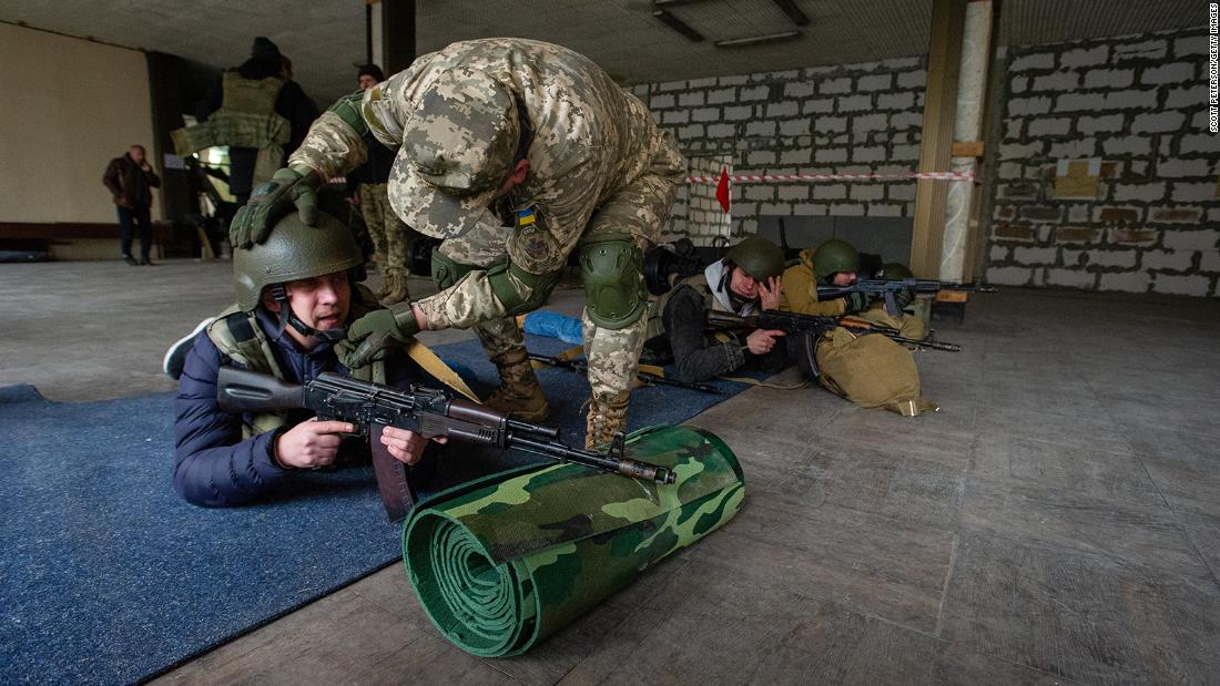 Ukrainian civilians undergo basic military training at a volunteer center on March 5, in Odessa, Ukraine.