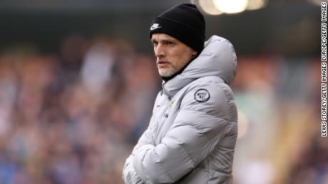 Tuchel looks on during Chelsea&#39;s comfortable victory against Burnley.
