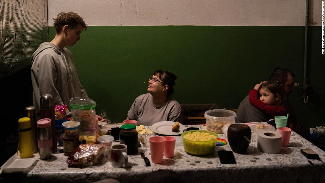 Civilians seek protection in a basement bomb shelter in Kyiv, Ukraine, on March 6.