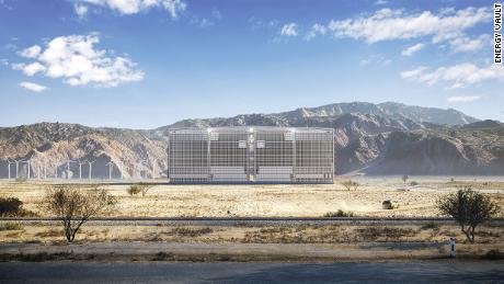 Energy Vault는 이 렌더링에서 볼 수 있듯이 설계를 거대한 크레인에서 거대한 에너지 저장 건물로 전환했습니다.