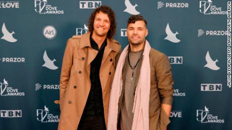 (From left) Luke Smallbone and Joel Smallbone of For King &amp; Country attend the 52nd GMA Dove Awards at Lipscomb Allen Arena on October 19, 2021, in Nashville, Tennessee. 