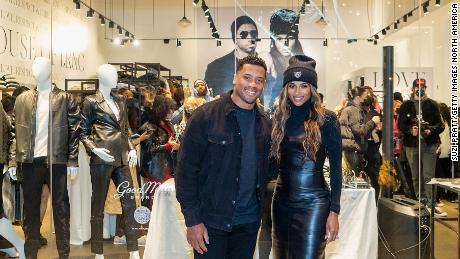 (From left) Russell Wilson and Ciara, cofounders of The House of LR&amp;C, celebrate the brand&#39;s first retail launch on February 22 in Seattle&#39;s University Village. 
