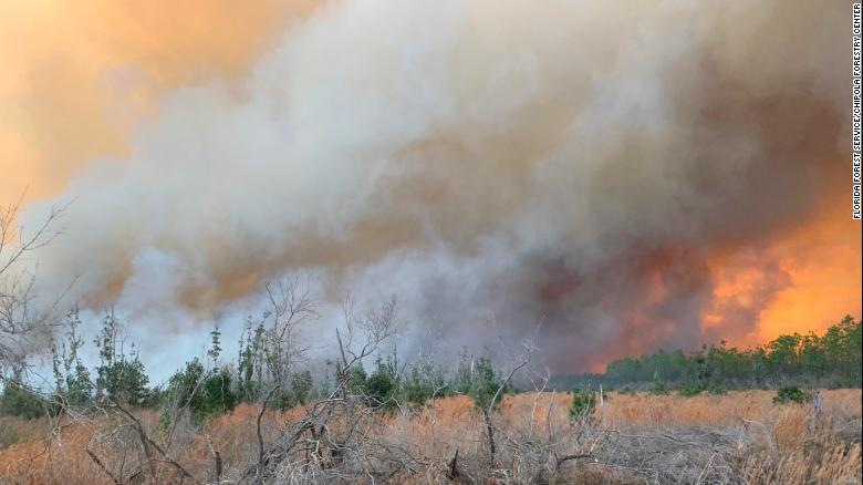 Florida wildfire that has scorched nearly 30,000 acres endangers community previously hit by Hurricane Michael