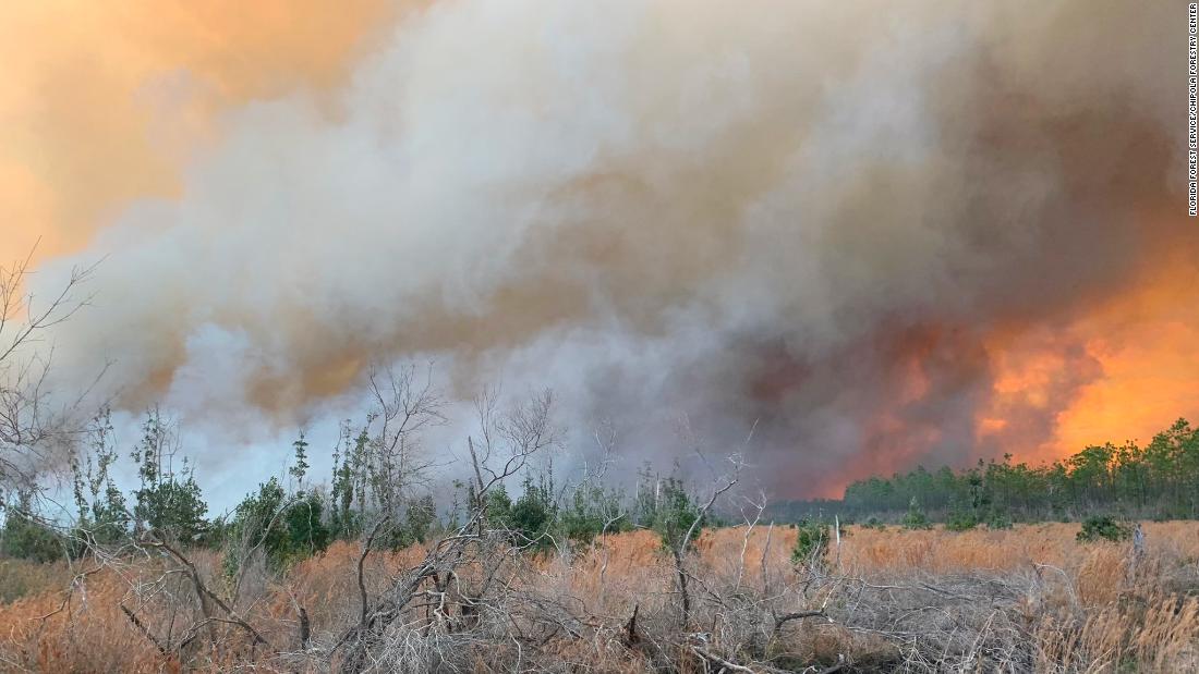 Florida wildfire that has scorched over 34,000 acres endangers community previously hit by Hurricane Michael