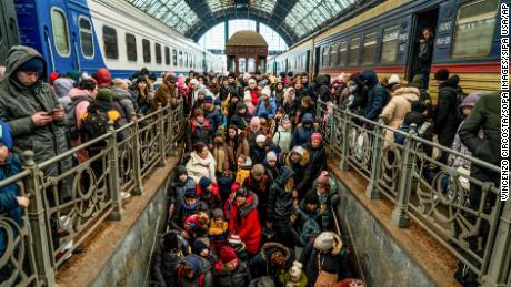 Refugees arrive from war zones in Lviv. Since the beginning of the Russian military invasion, more than 1.7 million refugees have left Ukraine, according to the UN refugee agency. (Photo by Vincenzo Circosta / SOPA Images/Sipa USA)