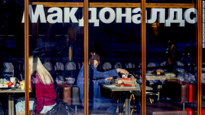 People are seen at a McDonald&#39;s restaurant in Moscow on March 9, 2022.