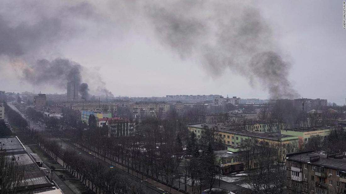 Smoke rise after the shelling in Mariupol. The strategic port city on Ukraine&#39;s southeast coast has been under siege for days.