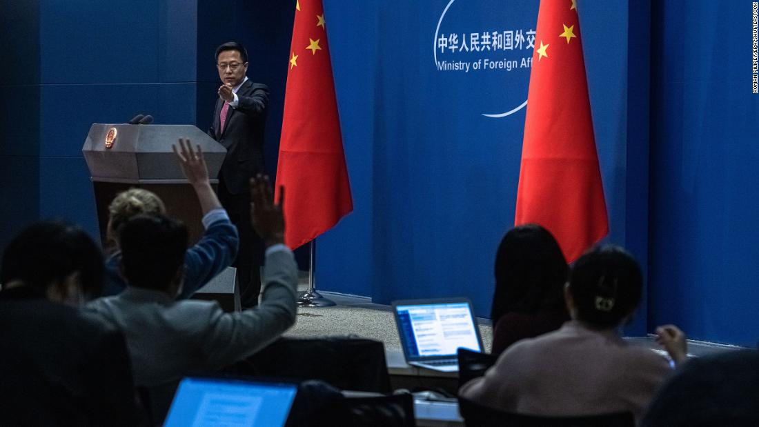 Chinese Foreign Ministry spokesman Zhao Lijian at a daily media briefing in Beijing, China, March 19, 2021. 