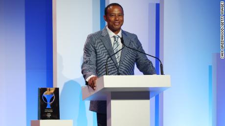 Woods speaks during the 2022 World Golf Hall of Fame Induction at the PGA TOUR Global Home on March 9, 2022 in Ponte Vedra Beach, Florida.