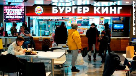 A Burger King at a food court in a shopping center in Moscow.