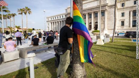 People gathered at the Capitol Hill in San Juan, Puerto Rico, on May 17, 2021 to celebrate The International Day Against Homophobia, Biphobia and Transphobia. Protesters asked legislators to pass the law that would ban sexual Conversion Therapy.