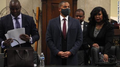 Former &quot;Empire&quot; actor Jussie Smollett in a Chicago court for his sentencing for lying to police in hate crime hoax.