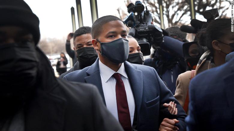 Former &quot;Empire&quot; actor Jussie Smollett arrives at the Leighton Criminal Courts Building in Chicago, Illinois for his sentencing hearing on March 10, 2022. 