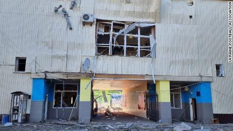 Chernihiv&#39;s football stadium has been damaged by Russian airstrikes.