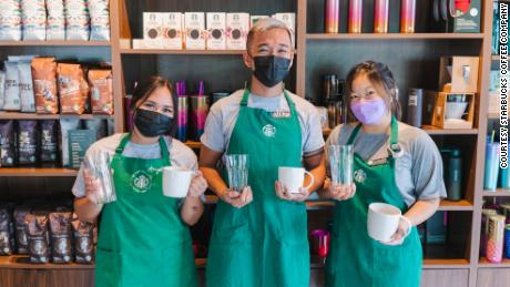 Starbucks wants all customers to use reusable mugs and glasses in its stores. 