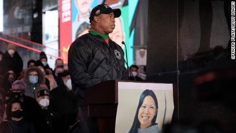 New York Mayor Eric Adams joins local politicians, activists and residents at a vigil for Michelle Go.