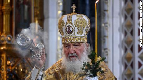 Russian Patriarch Kirill leads a Christmas service at the Cathedral of Christ the Savior in Moscow on January 6.