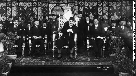 In Cairo, King Fuad of Egypt watching a military parade. 