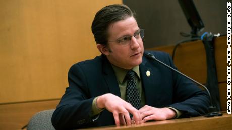 Fulton County Assistant District Attorney Michael Sprinkel testifies at a trial in March  2018 in Atlanta. 