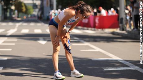 Seidel catches her breath at the end of the Olympic marathon in Sapporo. 