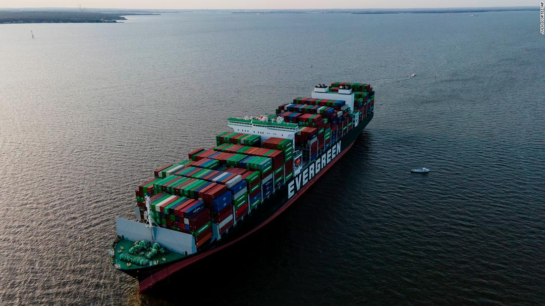 Evergreen container ship runs aground in Chesapeake Bay nearly a year after Suez Canal blockage