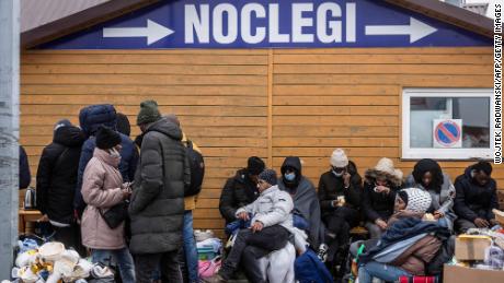 Refugees from many different countries - Africa, the Middle East and India - mostly students from Ukrainian universities, are seen at the Medyka pedestrian border crossing in Poland fleeing the conflict in Ukraine, February 27.