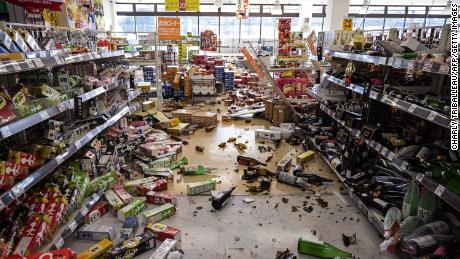 A supermarket strewn with merchandise in Shiroishi, Miyagi Prefecture, Japan, on March 17.