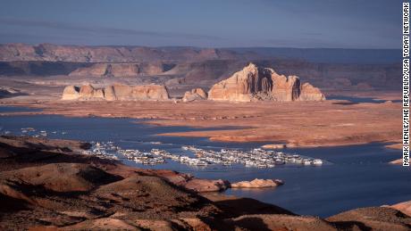 Lake Powell&#39;s Wahweap Bay and Marina on February 1 when the reservoir was at 26% of capacity.