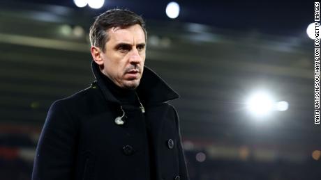 Sky Sports pundit Gary Neville during the Premier League match between Southampton  and Norwich City at St Mary&#39;s Stadium on February 25, 2022 in Southampton, England.