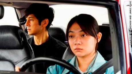 Hidetoshi Nishijima and Toko Miura as Yusuke Kafuku and Misaki Watari in &quot;Drive My Car.&quot;