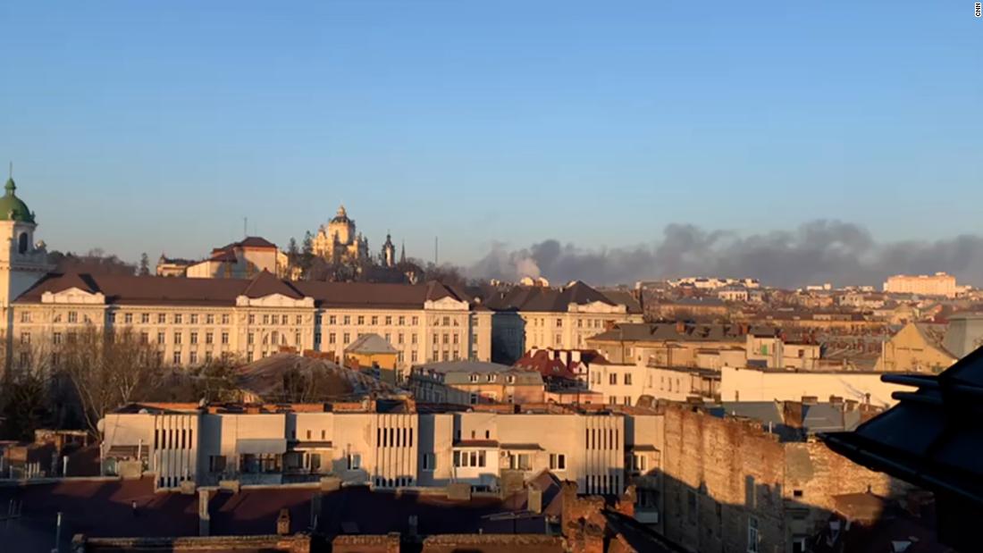 Smoke seen rising after explosions rock Ukraine city 70 km from Polish border