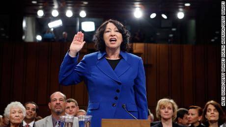Then-nominee Sonia Sotomayor is sworn in during her confirmation hearing before the Judiciary Committee in July 2009.