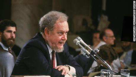 Reagan nominee for the Supreme Court, Judge Robert Bork, testifies on the fourth day of his confirmation hearing in September 1987. 