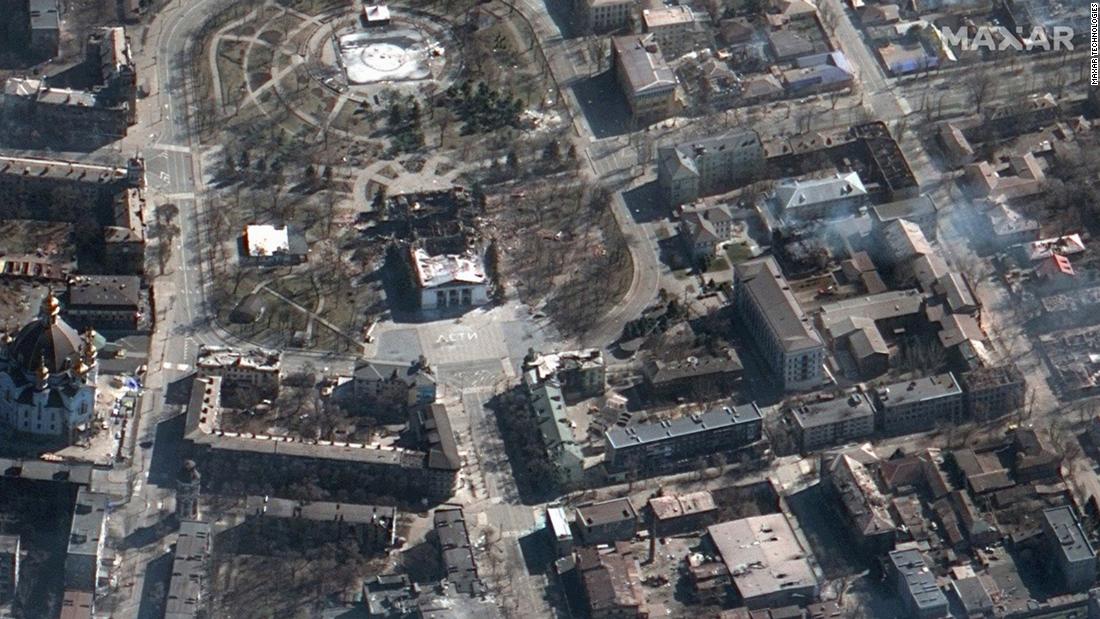 Still visible in the satellite image is the Russian word for 'children' painted in large letters on the ground