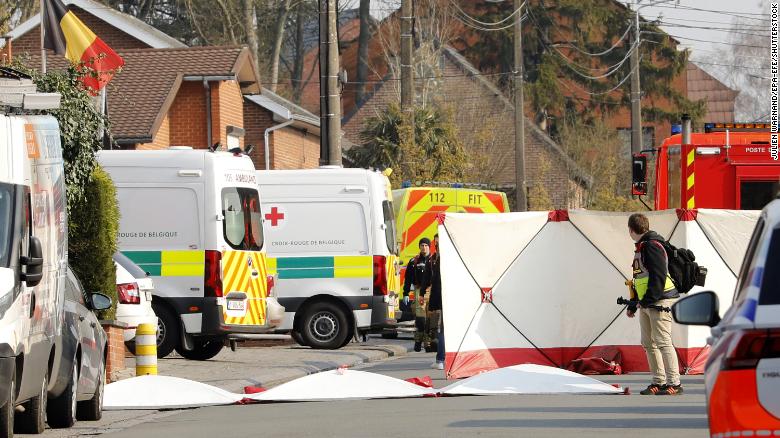 Emergency services attend the scene in Strepy Bracquegnies, Belgium after a car crashed into a carnival crowd.