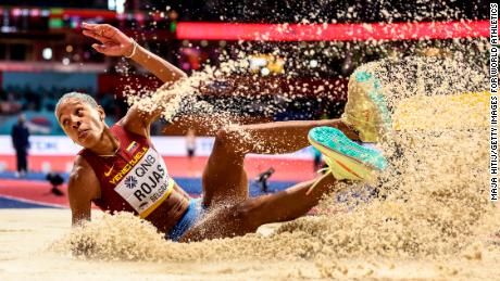 Yulimar Rojas  competes during the women&#39;s triple jump on Day Three of the World Athletics Indoor Championships Belgrade 2022.